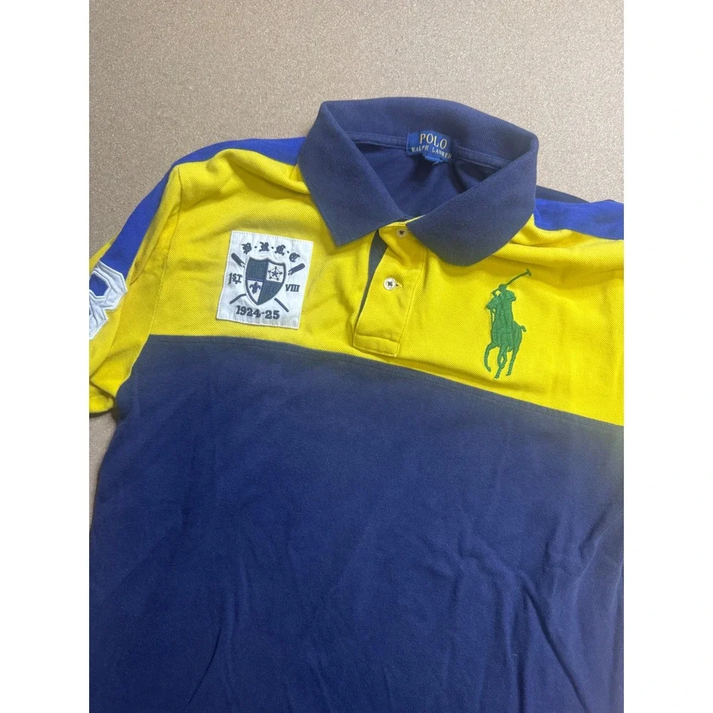 Polo Ralph Lauren Boys XL 18-20 Big Pony Crest Colorblock Polo Shirt Yellow Navy